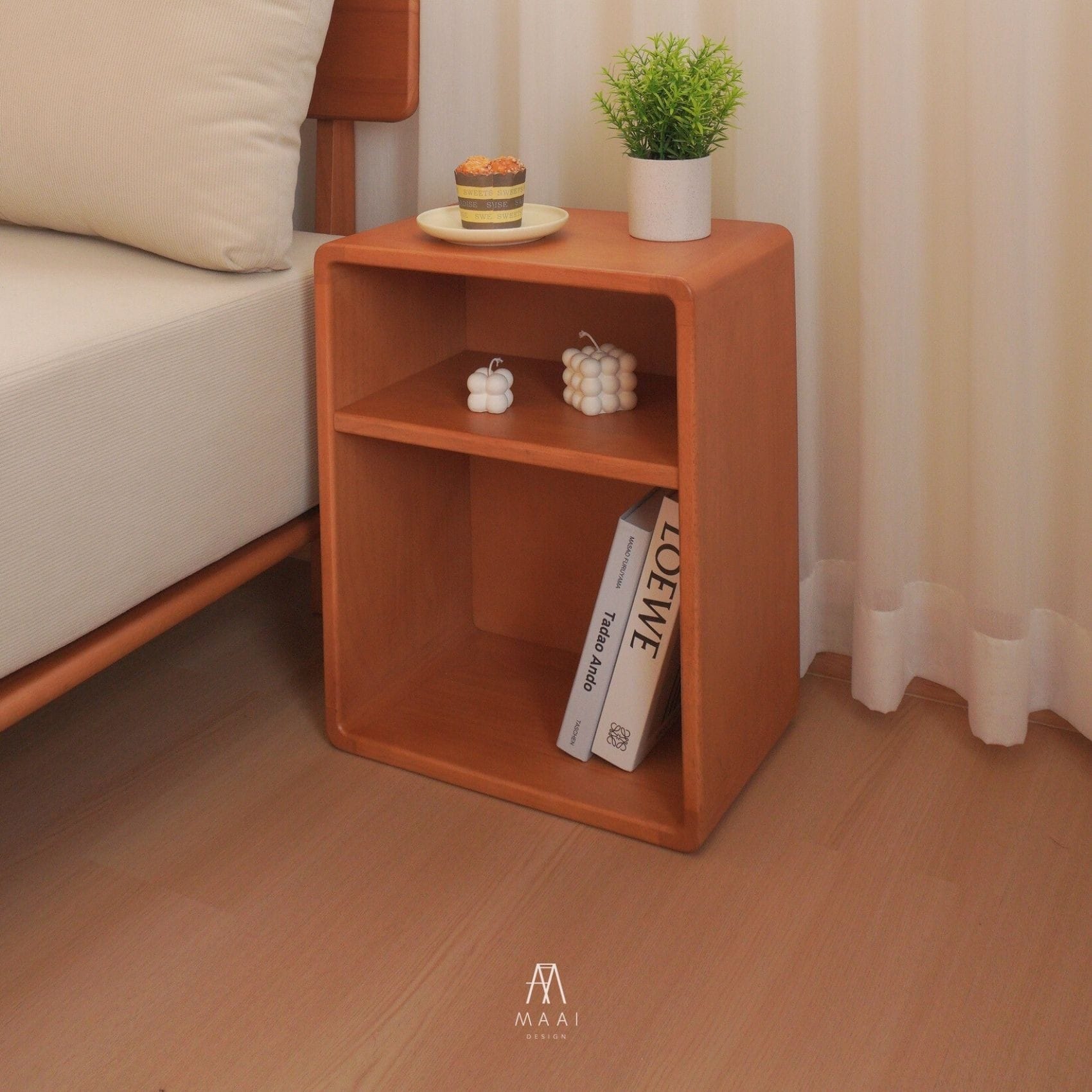 ตู้ข้างเตียงไม้ยางพารา MAAI DESIGN รุ่น AKERU SIDE TABLE สีโอ๊ค_1